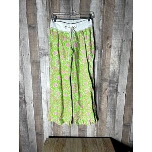 Lilly Pulitzer The Beach Sun Lions Green Pink Linen Pants XS